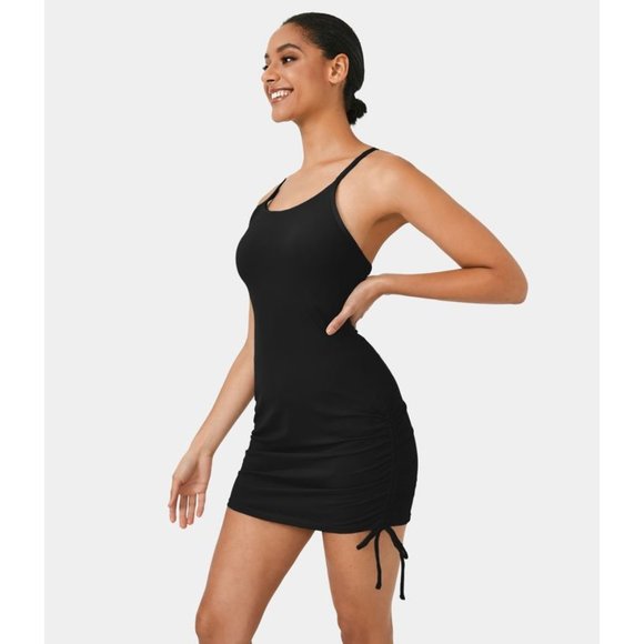 NWOT - HALARA Lace Up Back Ruched Sides Bodycon Active Dress Built-In Bra - M - Picture 3 of 11